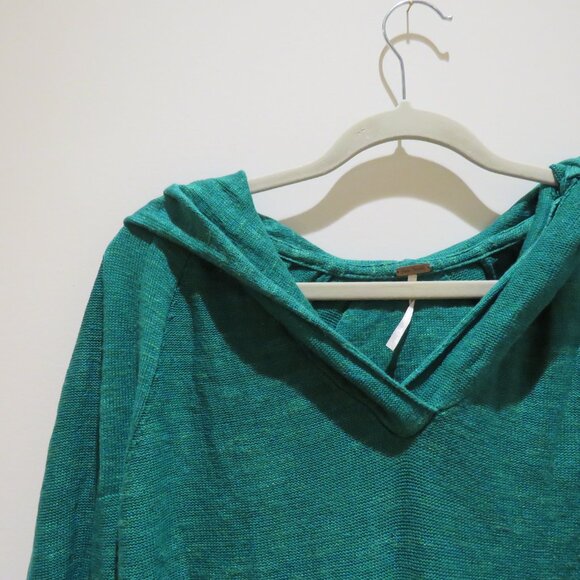 FREE PEOPLE Optimistic Linen Blend Hoodie Sweater in Kelly Green Casual Comfy - Picture 4 of 14